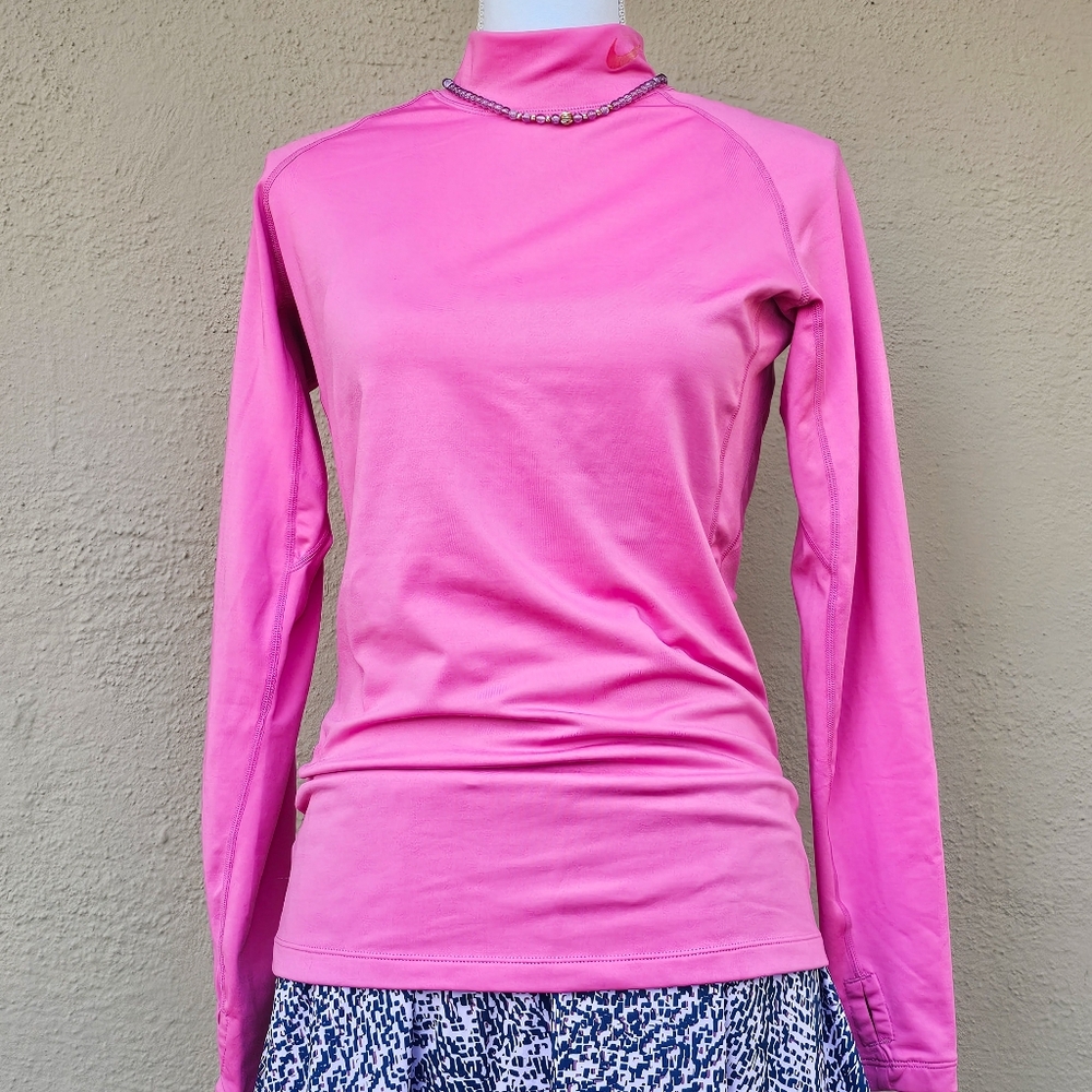 Pink Nike Sweatguard Long Sleeve Longline Mockneck Tee Sz Medium